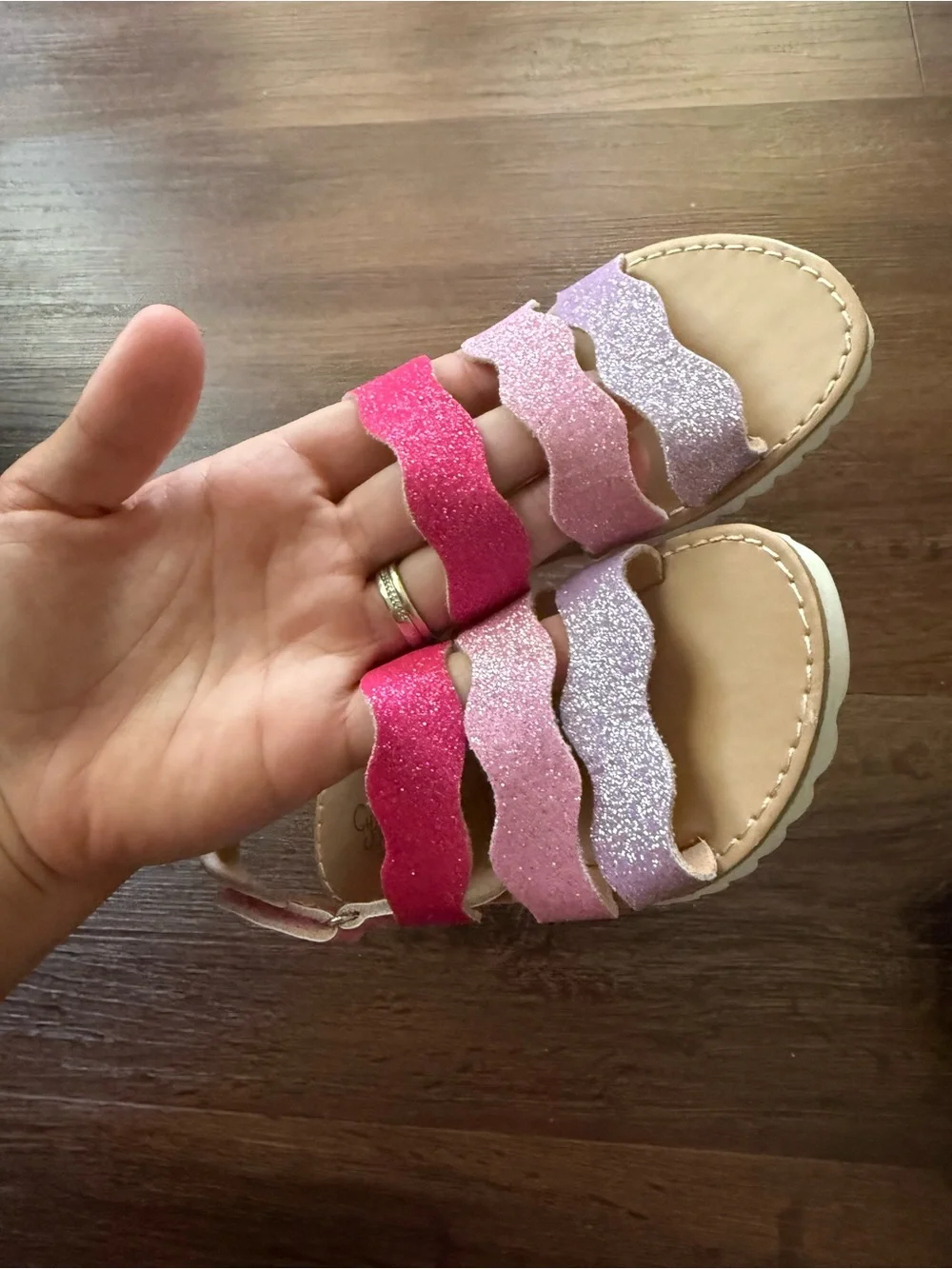 Children's Pink & Lavender Glitter Strap Sandals - Kids Shoes